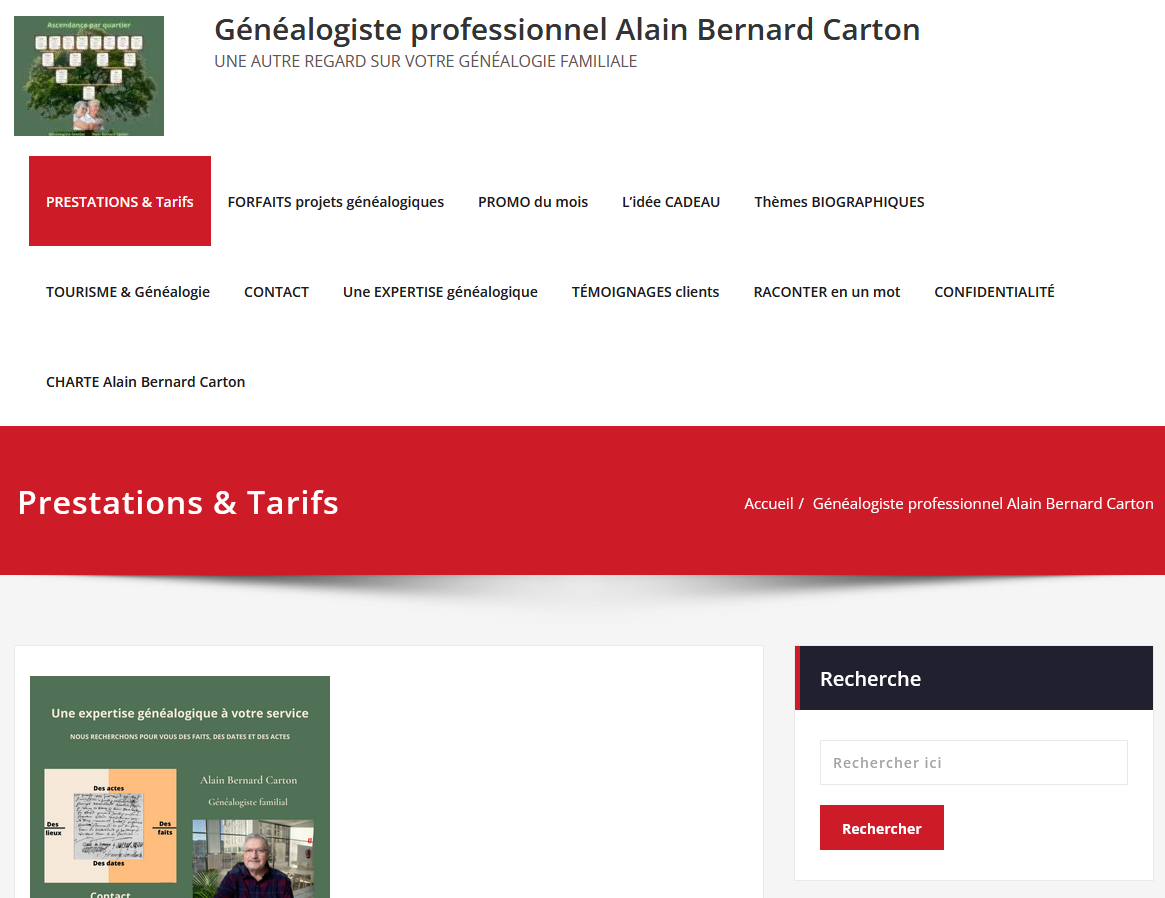 Aperçu du site genealogistealainbernardcarton.com