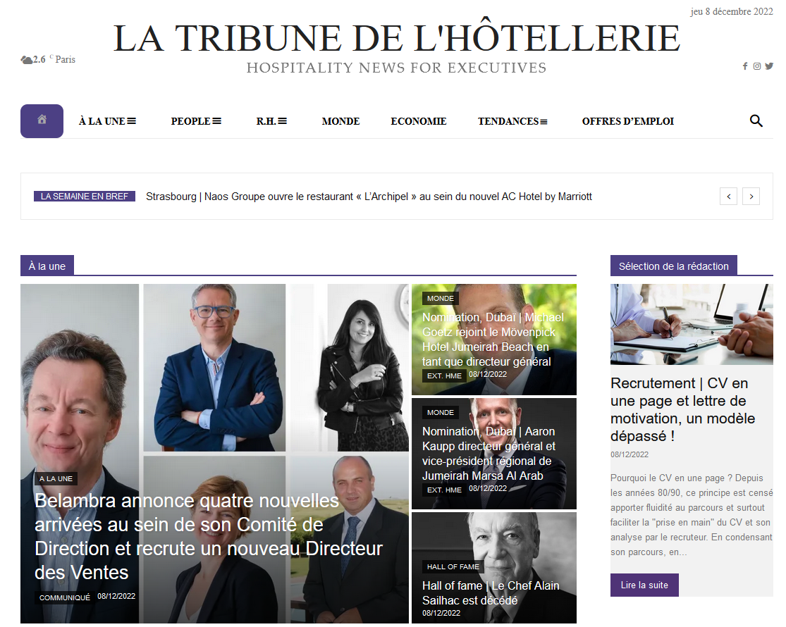 Aperçu du site latribunedelhotellerie.com